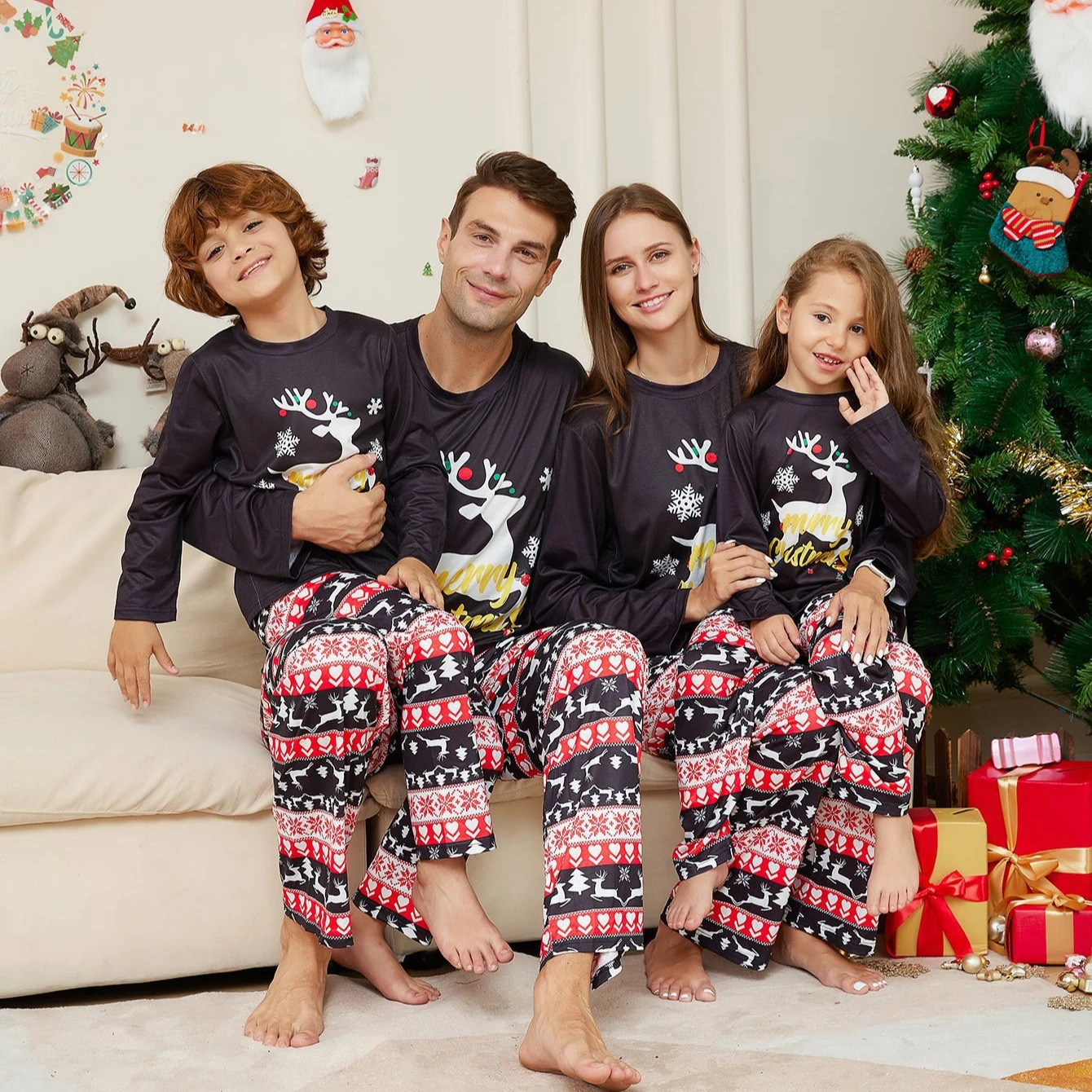 PASUXI Family Christmas Pajamas 2023 Mother Kids Pijamas Mom Daughter Matching Outfit Baby Boy Girls Children Pyjamas Clothes
