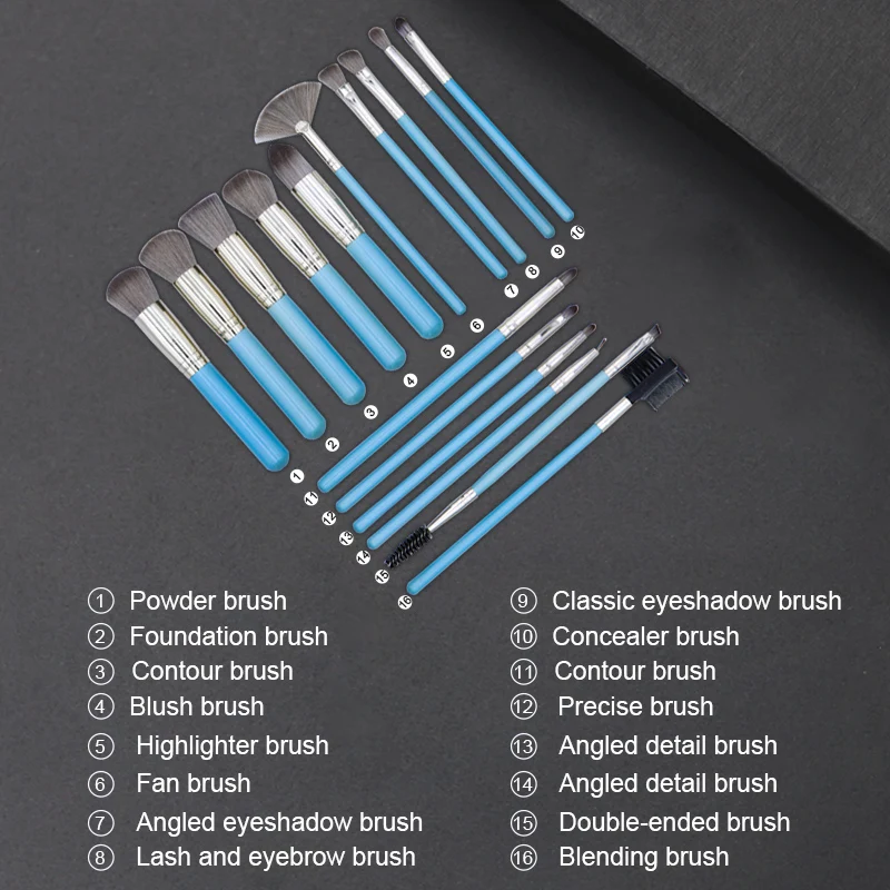16pcs Pro Makeup Brush Private Label Custom Aluminum Ferrule Wood Handle Oval Makeup Brush Set Makeup Brushes Blending