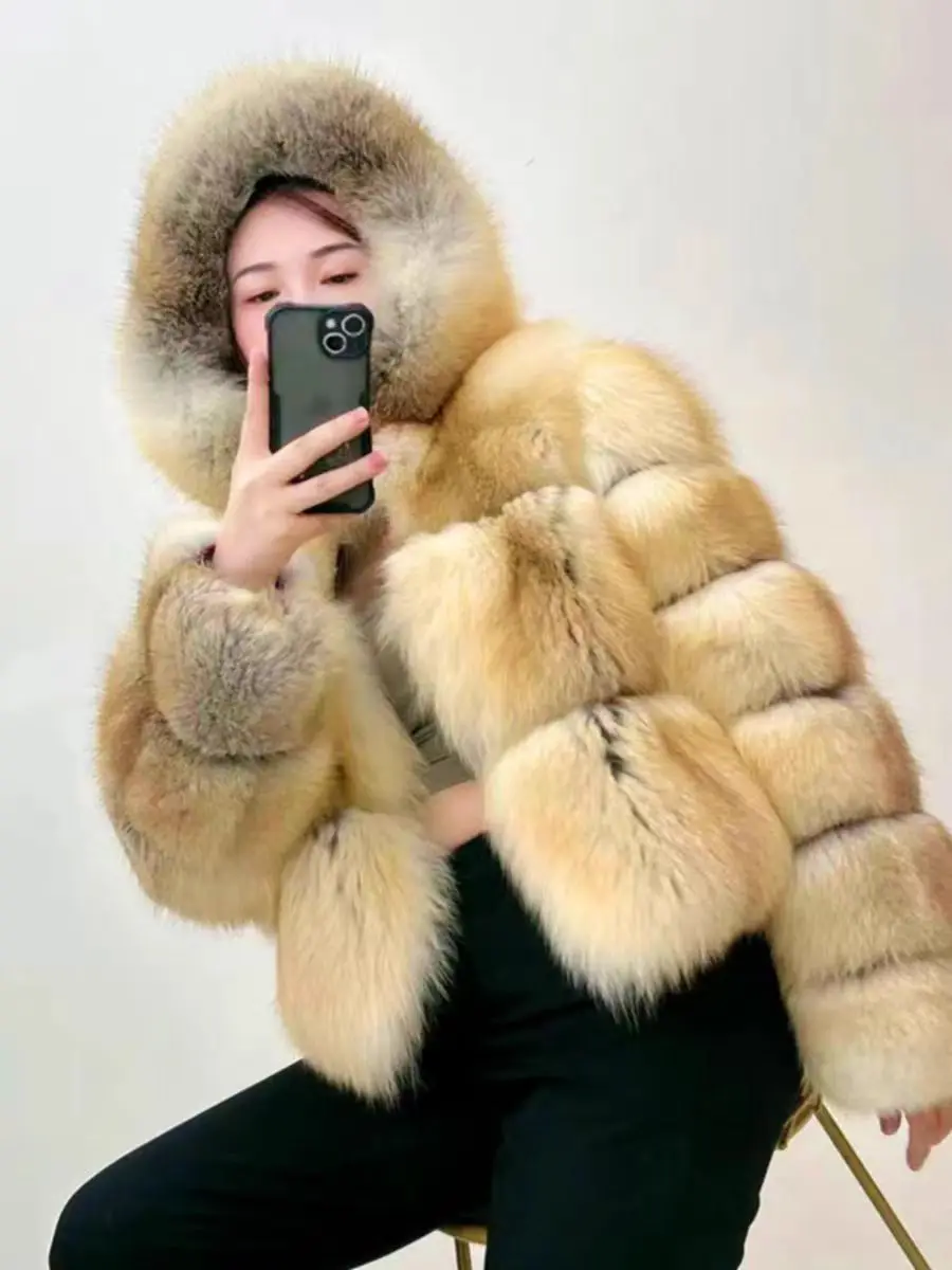 Luxury Winter Rare Fox Fur Coat Women Real Natural Fox Fur Collar Down Doat Women