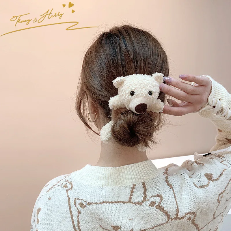 Tracy & Herry  New Design Cute Bear Hair Rope Elastic Dolls Rabbit Head Rope Girls Hair Ring scrunchies for  girls