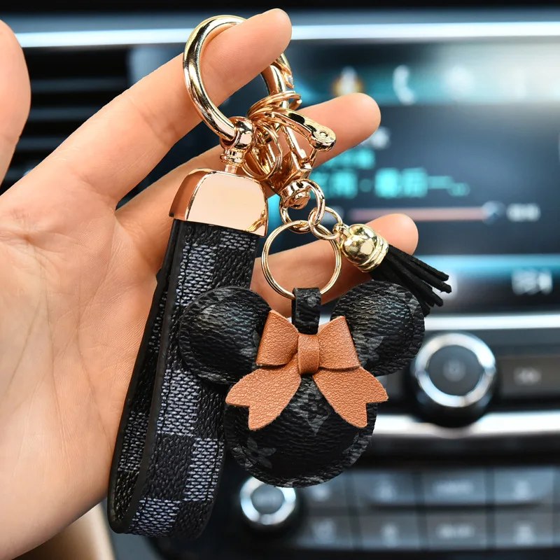 Women Mouse Head Leather Holder Ladies Retro Bow Knot Charm