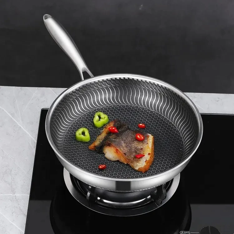 Wholesale Stainless Steel 304 Honeycomb Frying Pan Pancake Non Stick Wok Pan