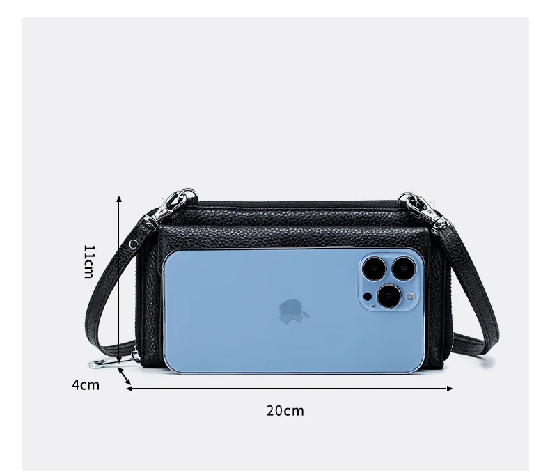 First Layer Genuine Leather Touch Screen Messenger Shoulder Bag Cell Phone Purse Wallet Case Waterproof Crossbody Handbags