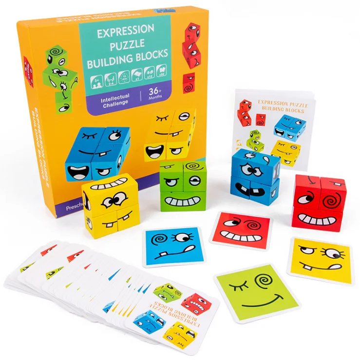 HF New face-changing cube building blocks parent-child board game wooden challenge level educational
