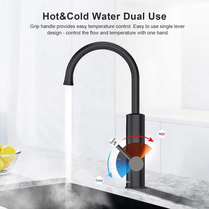 Briwellna 220V 3200W 304 Stainless Steel Electric Water Tap Instant Hot Water Faucet for Kitchen