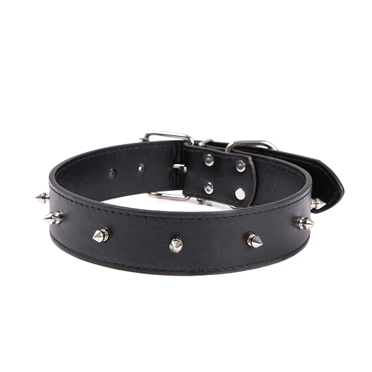 Anti Bark Dog Training Black Heavy Duty Dog Collar And Leash Rivet Leather Dog Collar