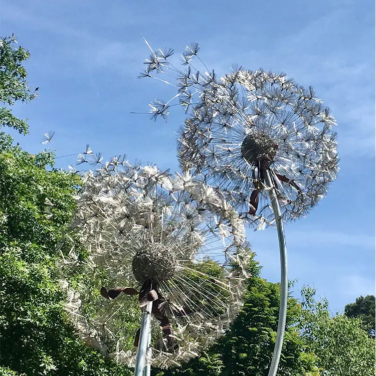 Уличная Современная декоративная металлическая художественная большая скульптура одуванчика из нержавеющей стали