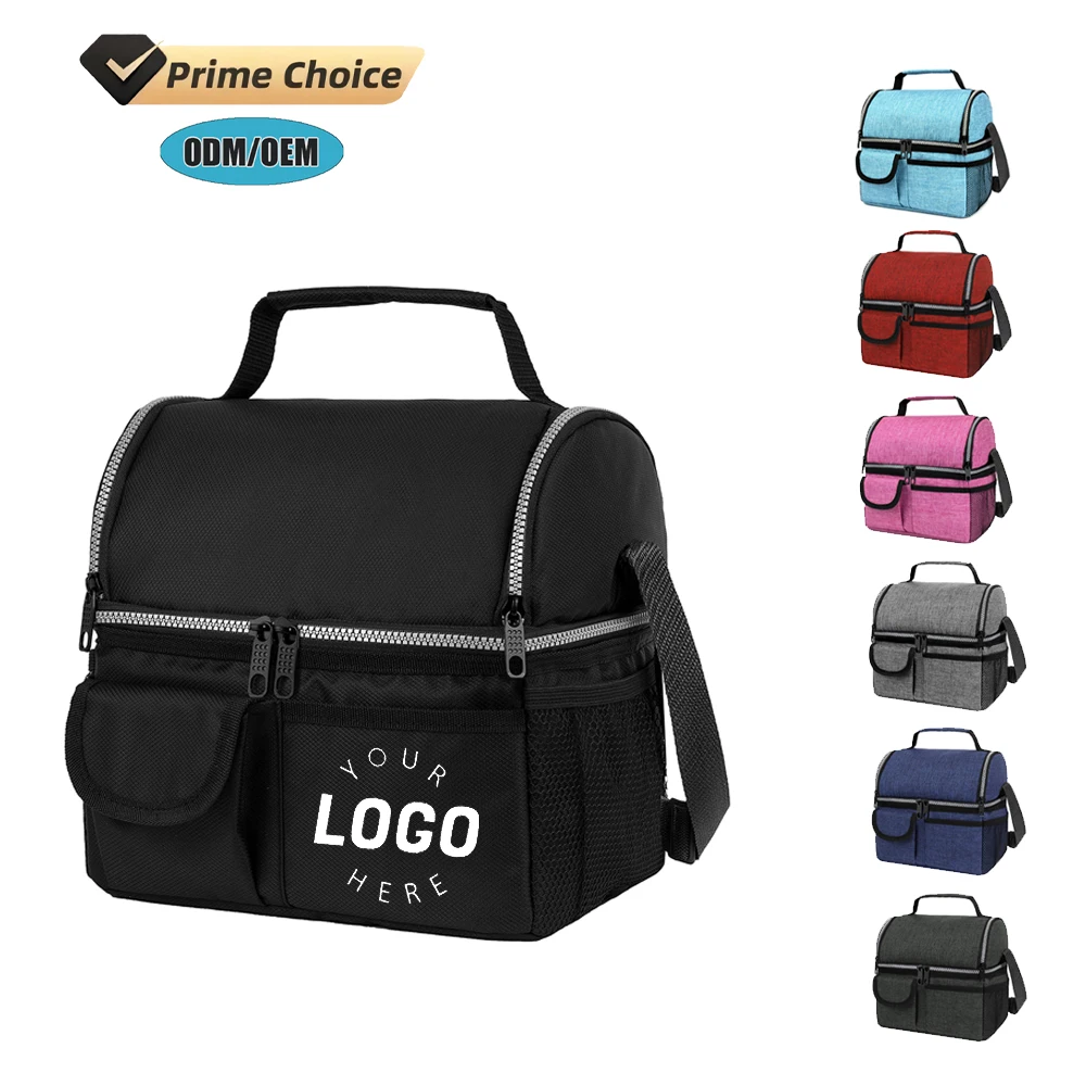 BSCI custom Double Compartment Large Capacity Waterproof Eco Insulated Cooler Lunch Bag with Shoulder Strap Pocket Picnic Bag