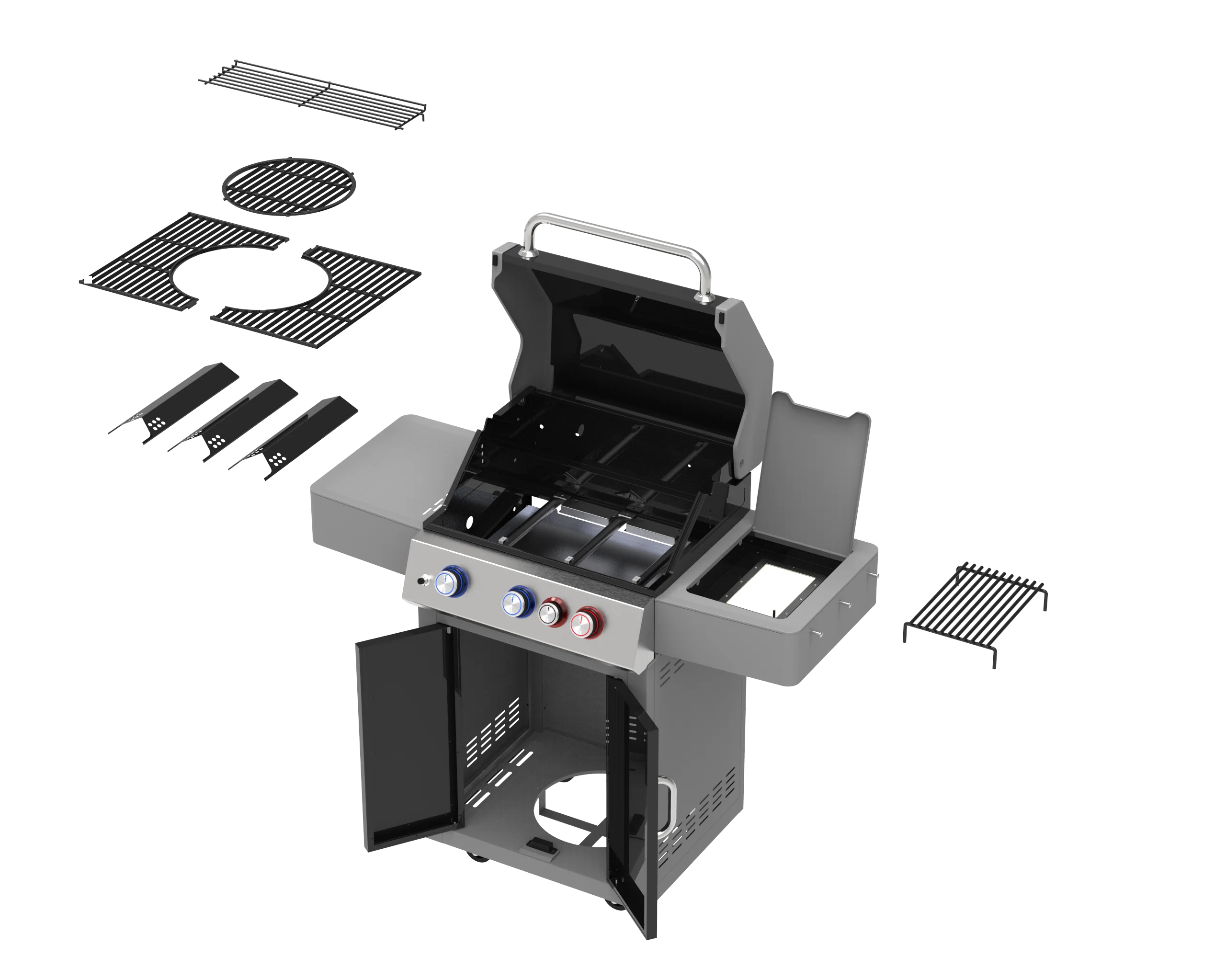 3 Burner Gas+Charcoal Grill Gas and Combo Grill Garden Courtyard Trolley Outdoor Bbq Grills