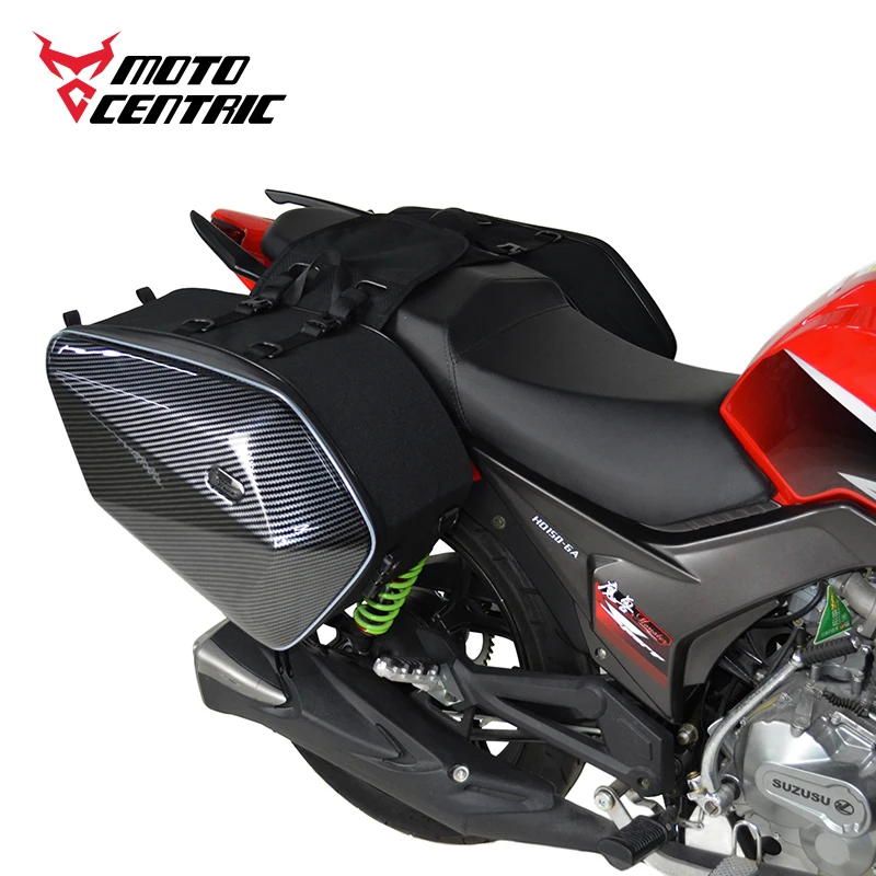 MOTOCENTRIC Universal Fit Motorcycle Pannier Bags Carbon Fiber Durable Large Luggage Saddlebags Motorbike Storage Side Bag