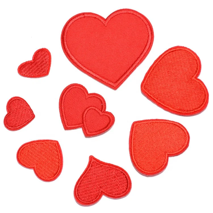 
Various style of red embroidered heart patches with iron on backing 