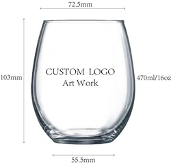 water juice coffee glass 470ml stemless wine glass tumbler custom logo 16oz stemless wine glasses wholesale custom color