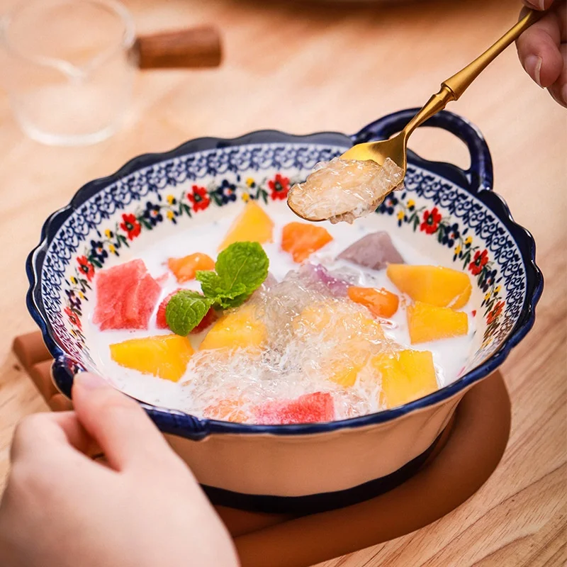 colorful flowers Dinnerware Set Bohemia Style Ceramic Cutlery with Foam  Hand-painted Exquisite Creative Household Tableware