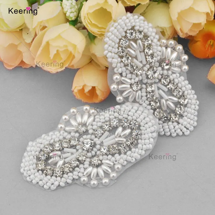WRA-423 High Heel Quality Pearl And Rhinestone Applique Patches For Sash Shoes
