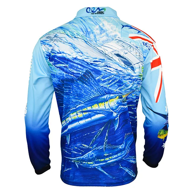 Custom sublimation degin logo quick dry long sleeve upf 50 sustainable fish pattern recycled polo fishing tshirts