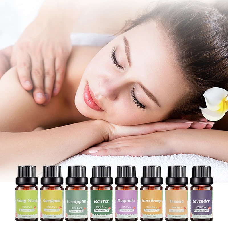 Hot Sale Pure Flowers Essential Oil 8 Piece Set In Gift Box Ssfe For Diffuser Aromatherapy Essential Oils Set