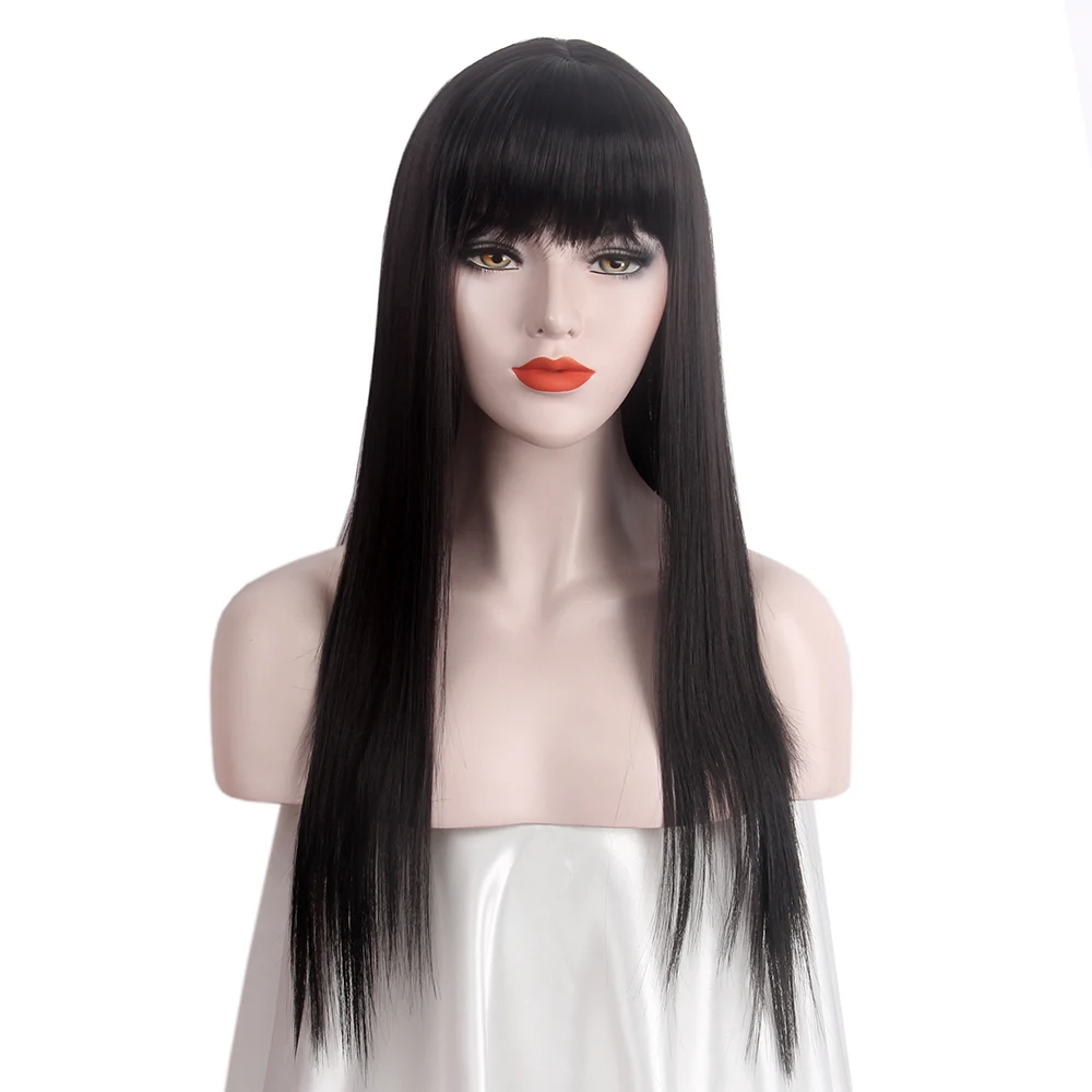 STfantasy japan Korea style Long Straight Wigs Fringe For Women Cosplay Black Hair With Bangs Daily Costume