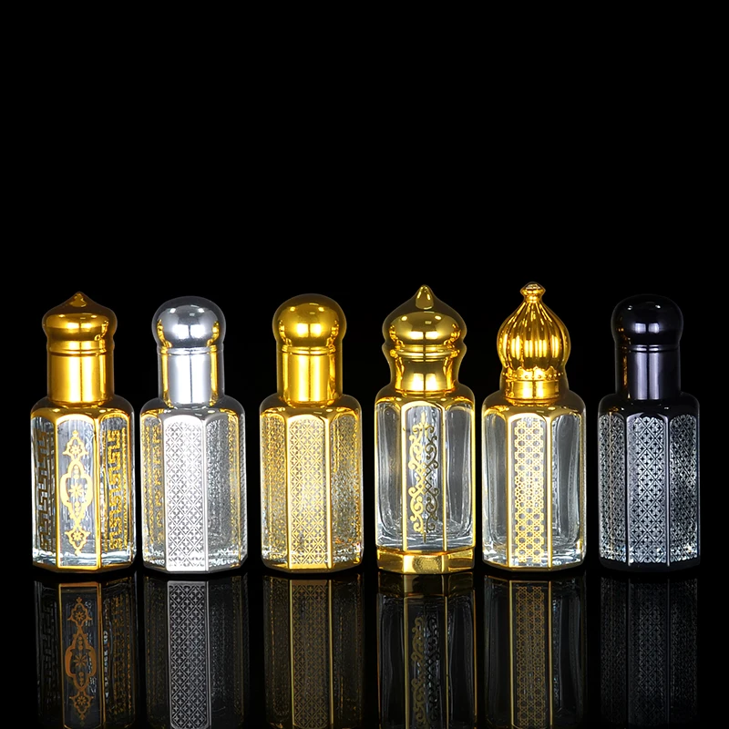 3ml 6ml 12ml arabic dubai black golden glass empty perfume bottle oud oil octagonal attar bottle for perfume essential oil