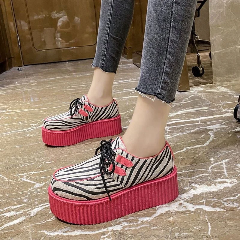 2021 Fashion Creepers Flats Women Punk Platform Shoes Woman Zebra Pattern Suede Flat Shoes Women Casual Shoes Zapatos De Mujer