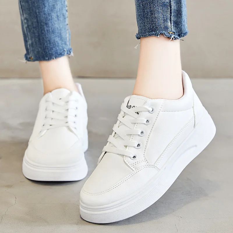 Thick-soled small white shoes women  spring new fashion white student round toe sneakers sports casual shoes