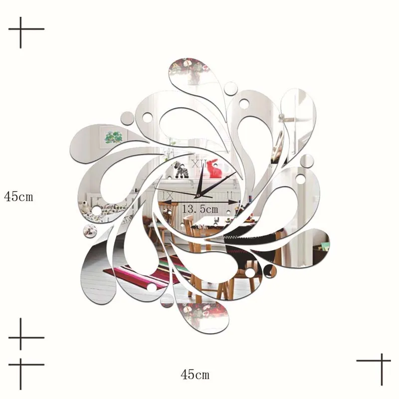 Creative DIY flower acrylic mirror wall clock living room background wall decoration mute wall clock wholesale