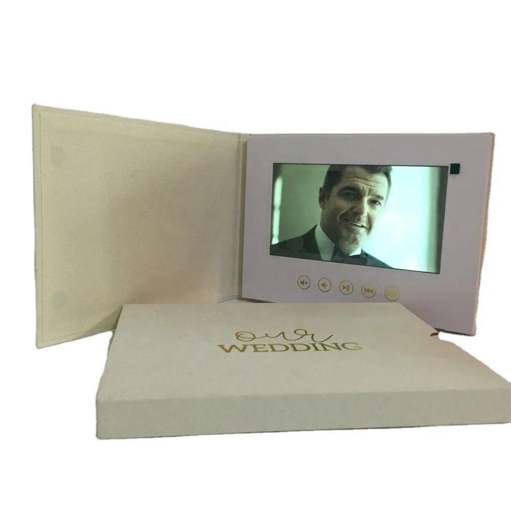High Quality Linen Wedding Lcd Card With 7 inch IPS Lcd Screen 4GB Hardcover Digital Video Book For Invitation Thank you Gift