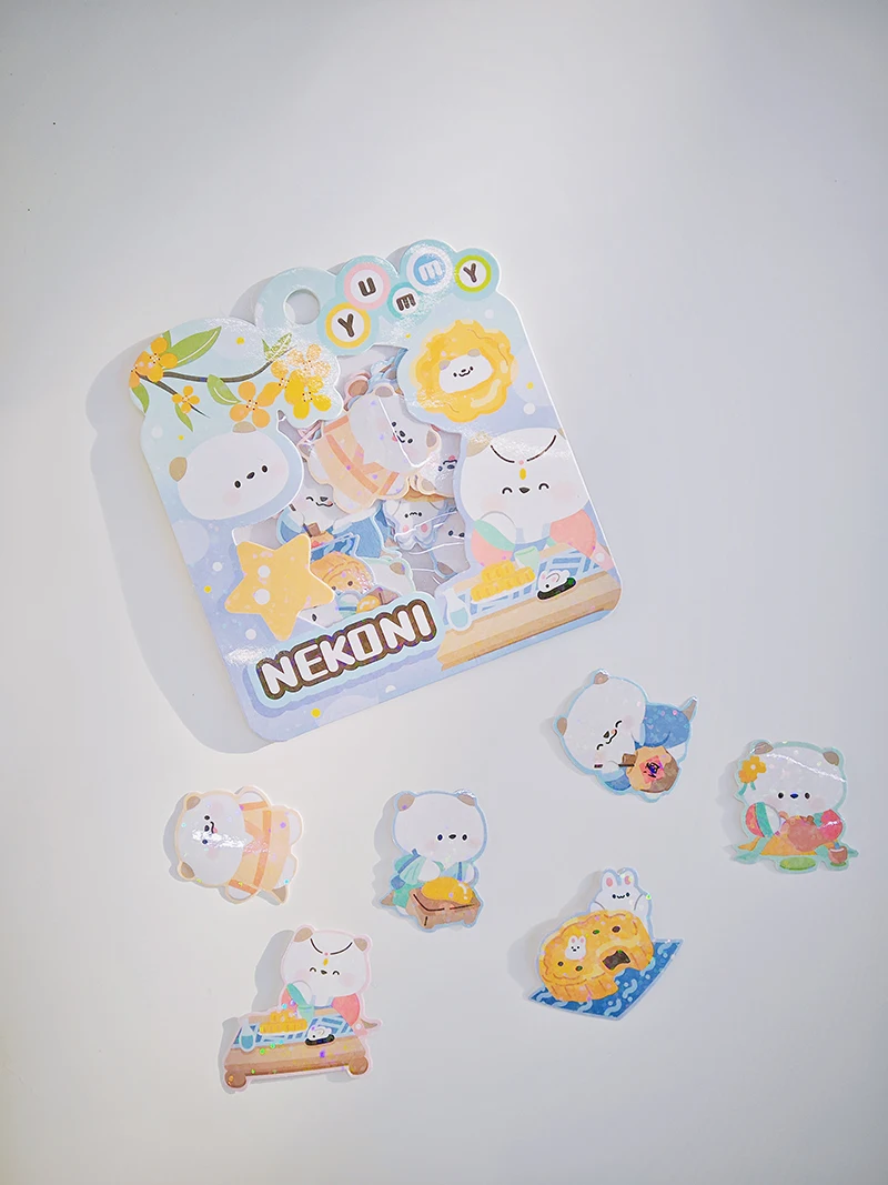 Nekoni Animal Original Chinese Vintage Stickers Kitty Bunny Otter Little Dog Panda Bear Sticker Pack Sparkly Glittery Stickers