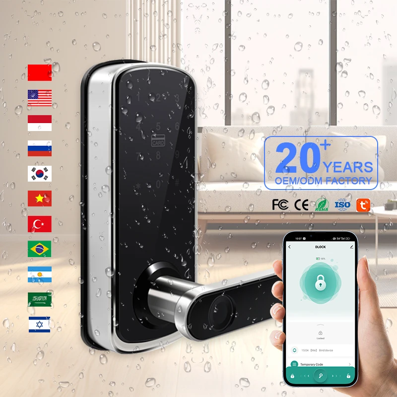 Camakt   Factory Price Tuya WiFi Digital Lock Biometric Fingerprint RFID IC Card Handle Smart Door Lock Hotel Apartment Room