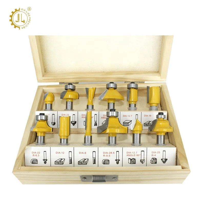 12 шт., набор фрезов для деревообработки, набор фресов для 1/4 твердосплавных фрезов с корпусом
