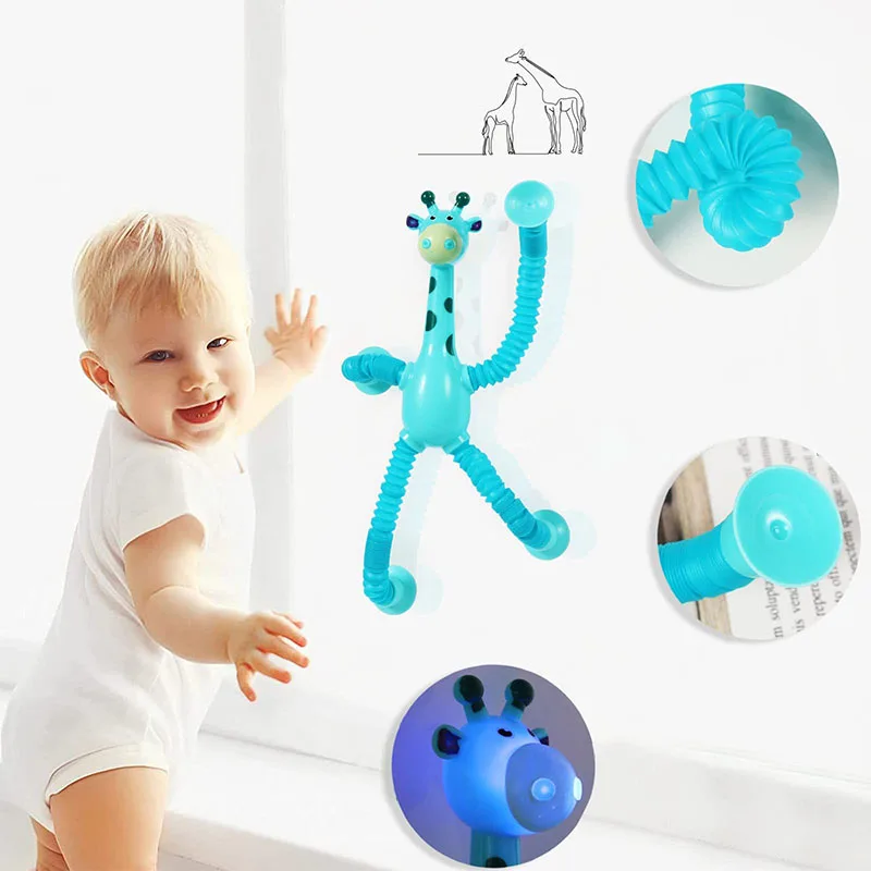 Hot sale giraffe toy telescopic suction cup giraffe toy pop tube kids sensory toys sensory tubes for toddlers with light