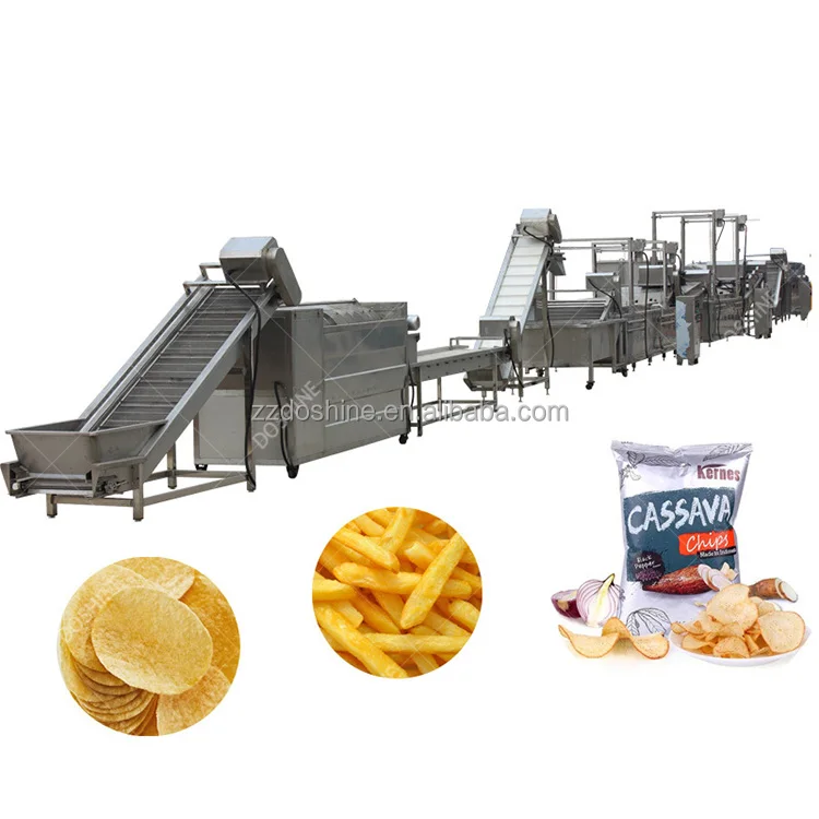 Full automatic potato crisps cassava slice production line snack potato crisps frying processing line chips making machine