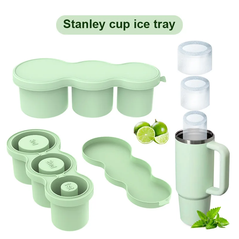 Stanley cup ice tray Food grade silicone hollow cylinder ice mold with lid for freezing iced drinks