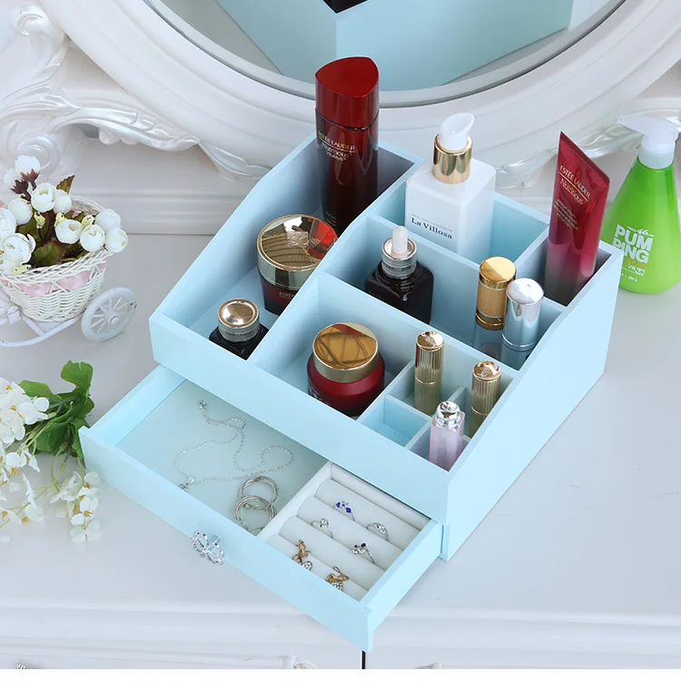Wooden Make Up Organizer Cosmetic Product Storage Display Box Packaging Wood Jewelry Organizer Box with Dividers