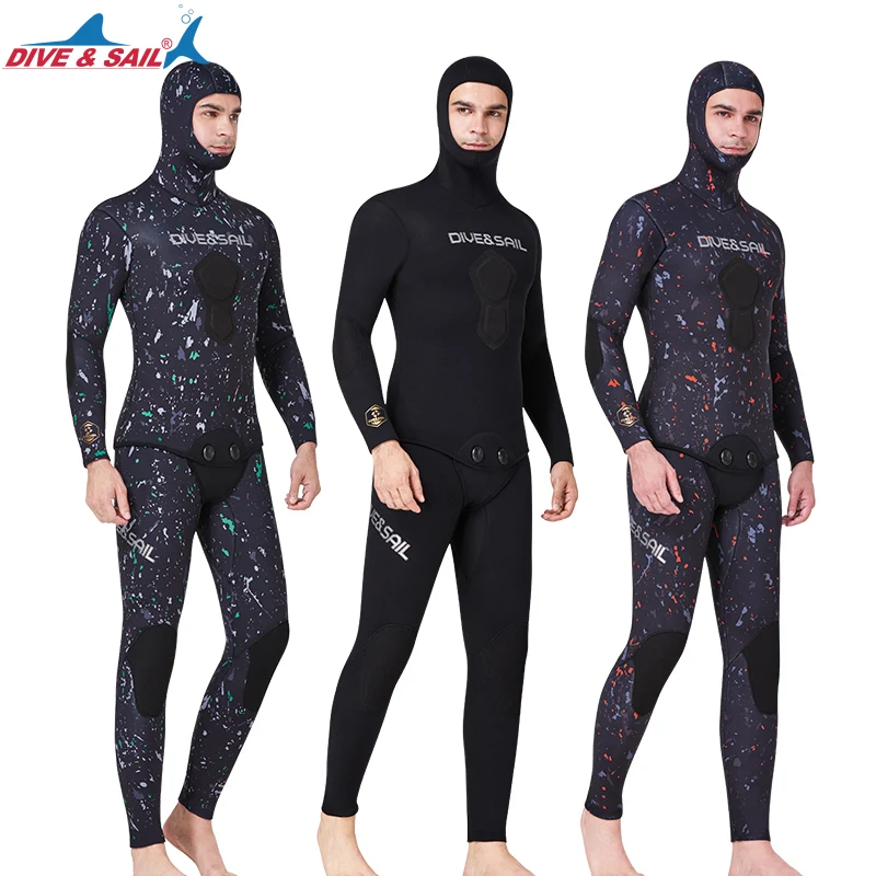 3mm 5mm 7mm Limestone Free Diving Neoprene Wet Suit High Quality Open Cell Neoprene Spearfishing Dive Wetsuit with Hood for Men