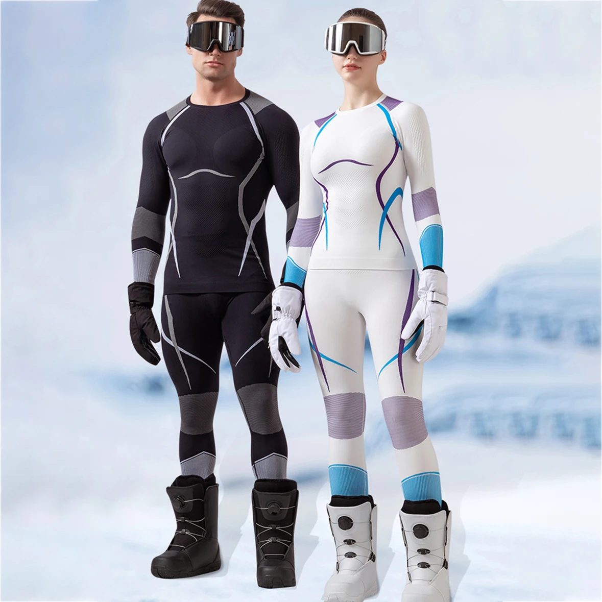 Winter Professional Ski Wear Quick Dry Tight Compression Running Riding Skating Outdoor Ski Snowsuit for Men Women