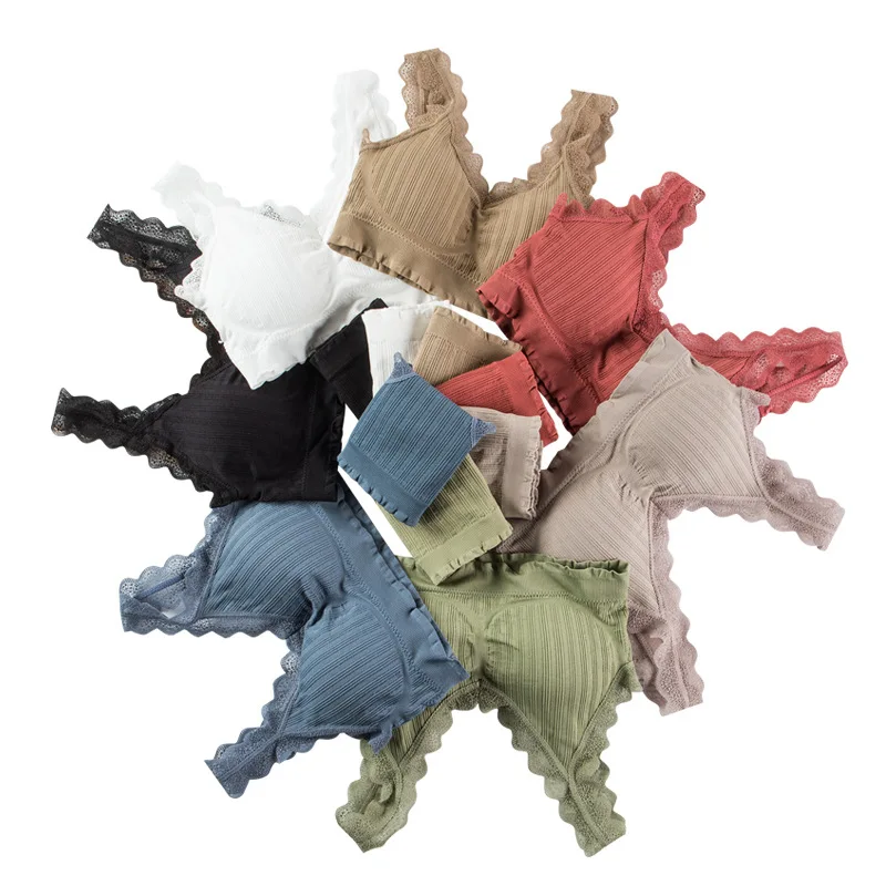 Seamless Padded One Size Sexy Lace woman Bra Set Ultrathin Breathable wire free bra brief sets Lace bra panty set