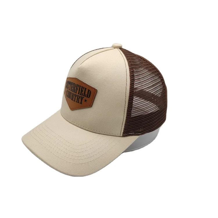 Richardson 5 panel customized leather patch snapback trucker hat cap