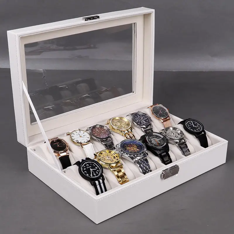 12 Slots Oem Luxury Custom White Pu Leather Watch Storage Display Box Ladies Watch Packaging Gift Box With Pillow