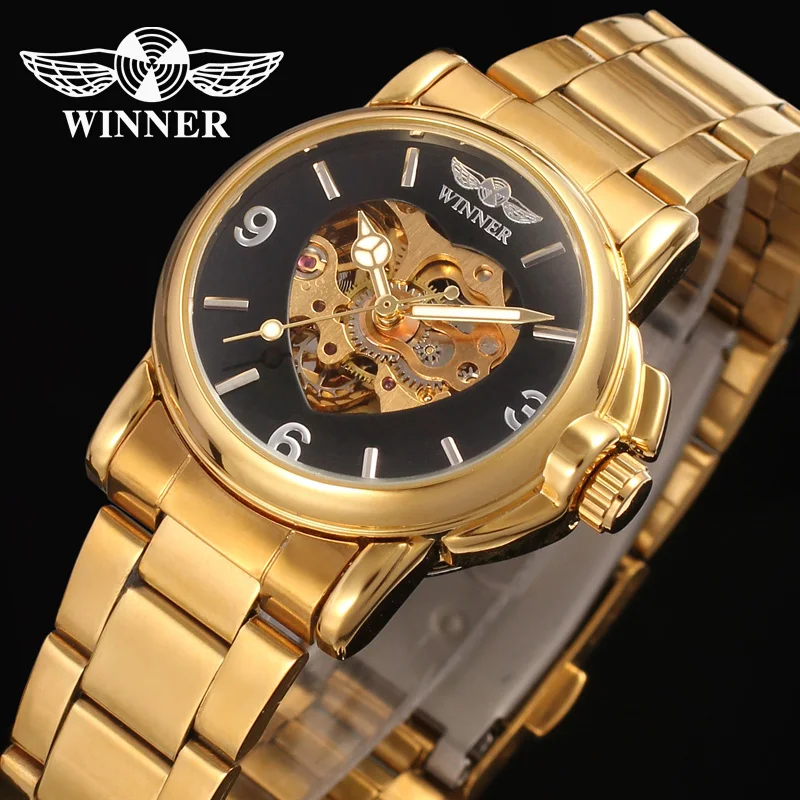 China Factory T winner Brand Gold Watches Lady Minimalist Elegant Luxury Automatic OEM Skeleton Mechanical Womens WristWatch