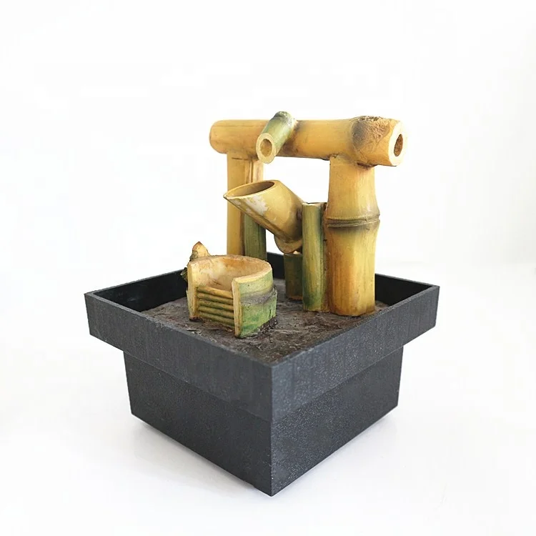 Indoor Home Decorative Mini Bamboo Resin Water Fountain Sculpture-Model Style Tabletop Statue Artificial Wall Figurines