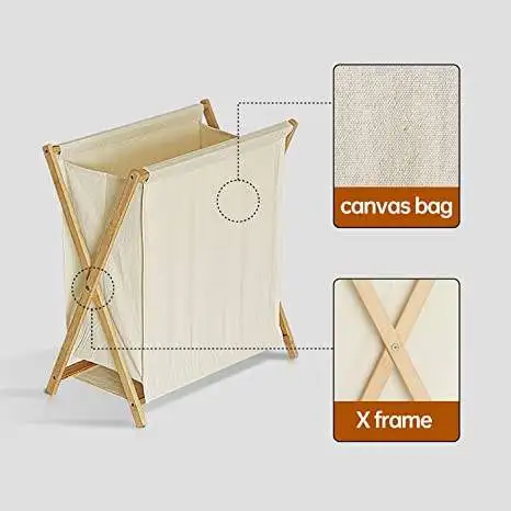 Bamboo laundry basket Wooden X frame with cover laundry basket, folding dirty clothes sorting organizer laundry storage basket