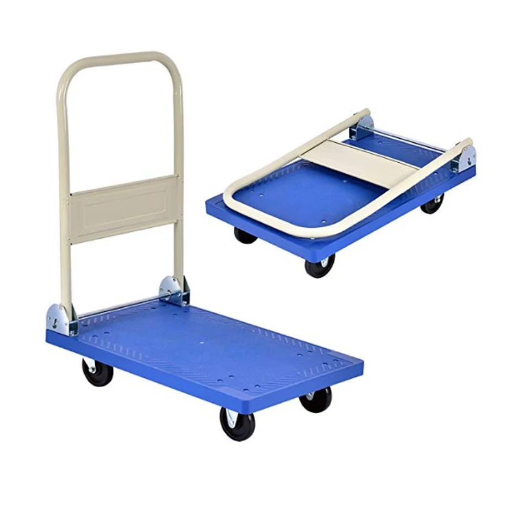 Load heavy duty foldable Push Warehouse Platform Trolley hand carts