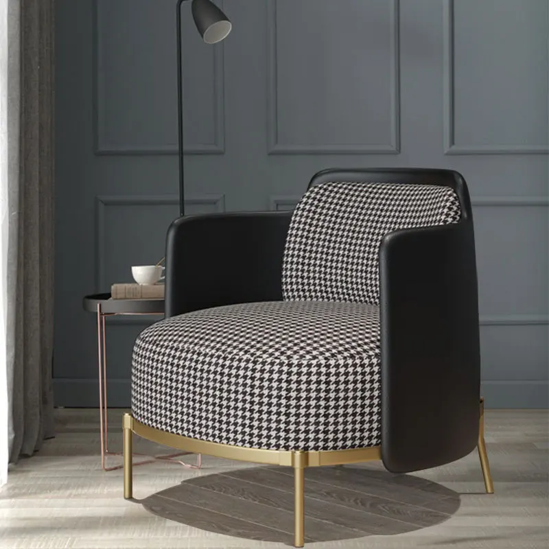 Nordic Home Furniture Light Luxury Hotel Sofa Chairs Modern Solid Wood  Living Room Fabric leather Lounge Single Chairs