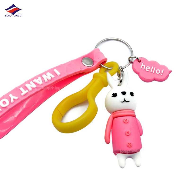 Longzhiyu 17 Years Keychain Manufacturer Custom Cartoon Pink Bear 3D PVC Keyrings Kawaii Rabbit Frog Cat Soft Silicone Keychains