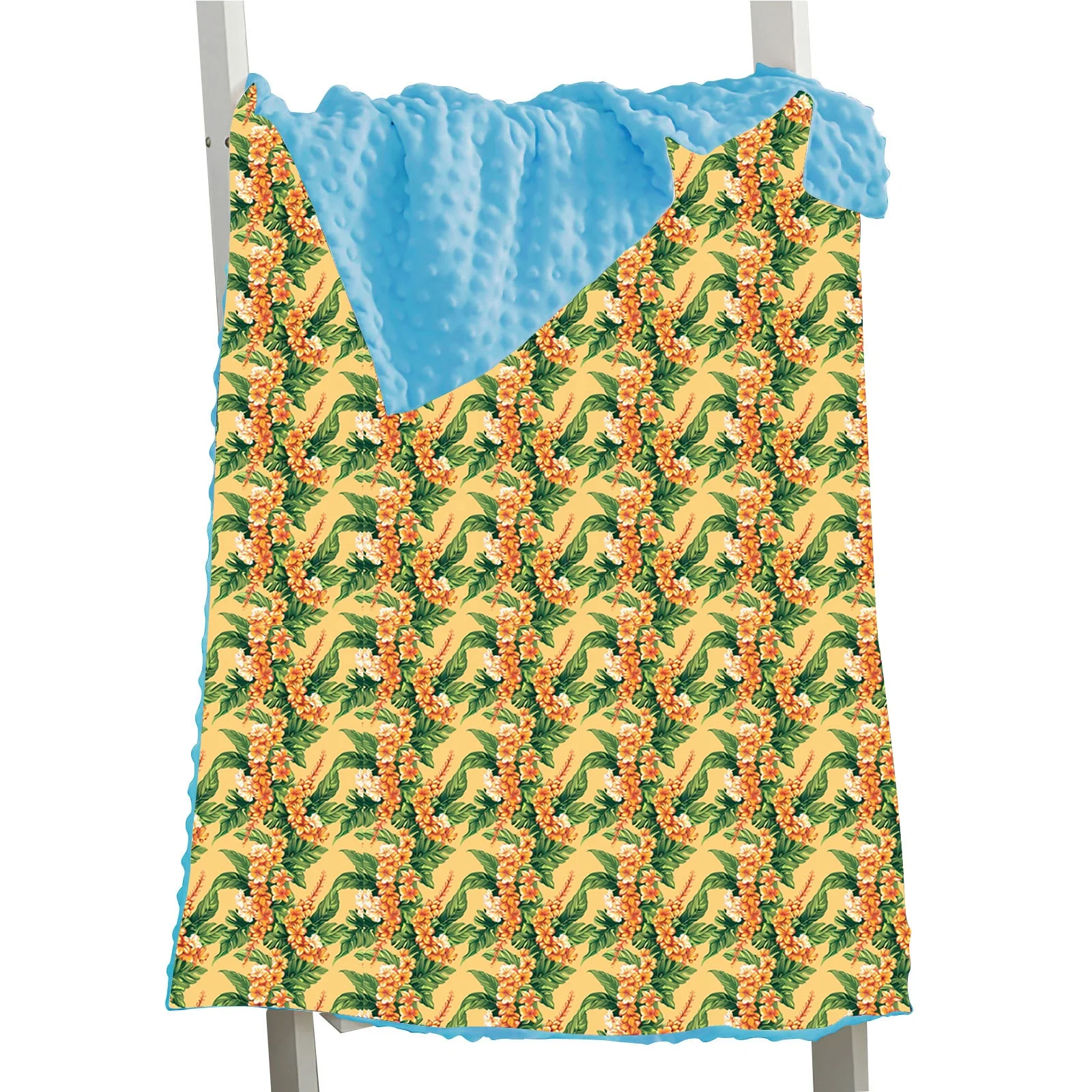 Hot Sale PuaKenikeni Lei Print Pink Blue Colorful Flowers Hawaii Style Minky Baby Blanket For Halloween Christmas Gift