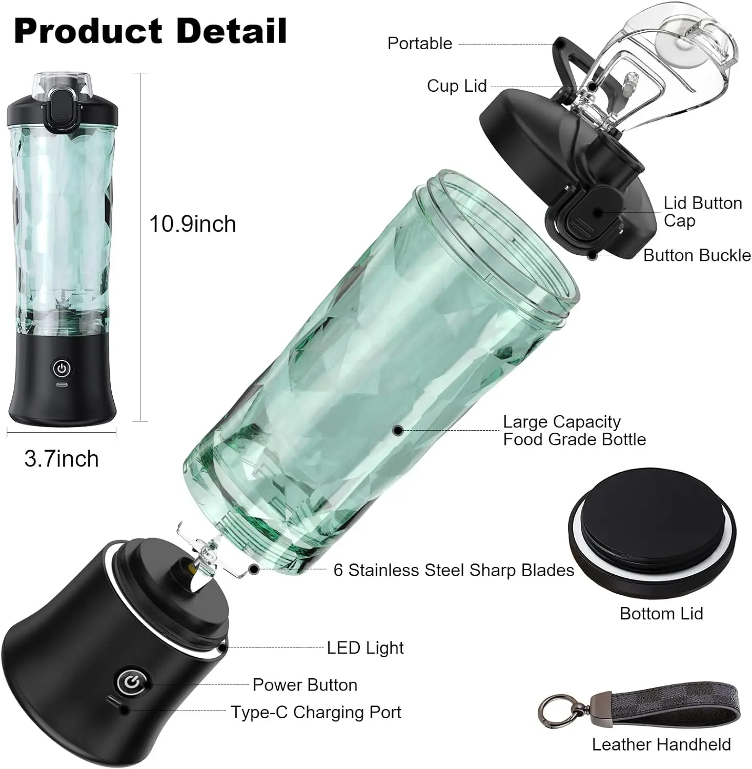 High Powered Portable Blender 600ml Small Blender Mini Shaker Blender