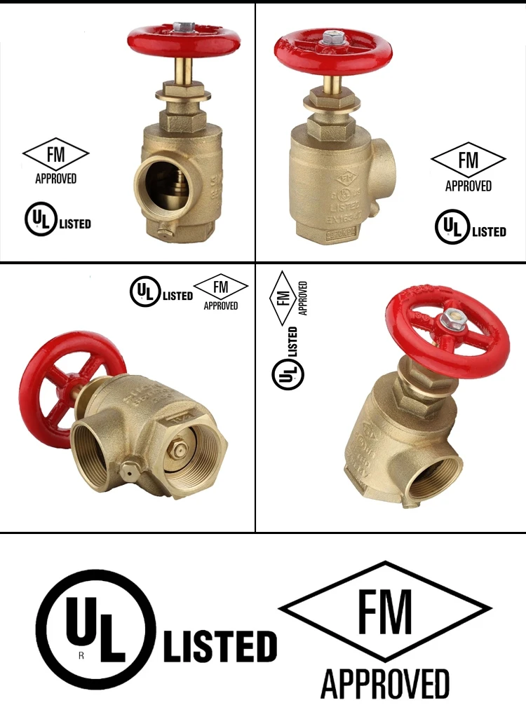 Factory price  FM UL  5 years warranty  brass 1 1/2'  FXF Angle hose Female thread outlet firefighting equipment red painted