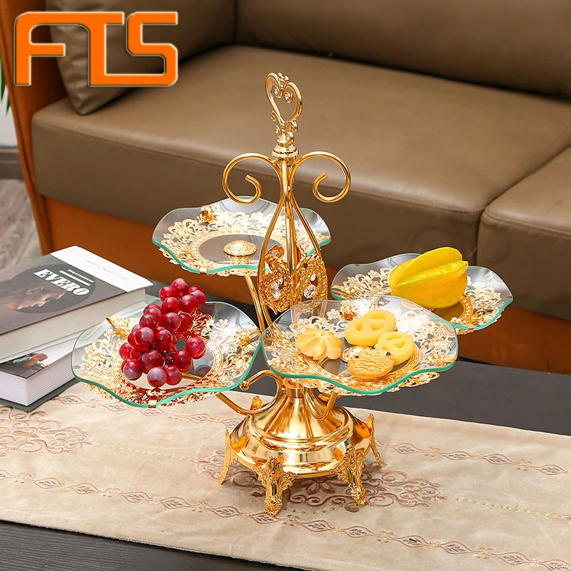 FTS fruit dishes metal custom serving wholesale holder glass tray food rack creative set gold fruit plate