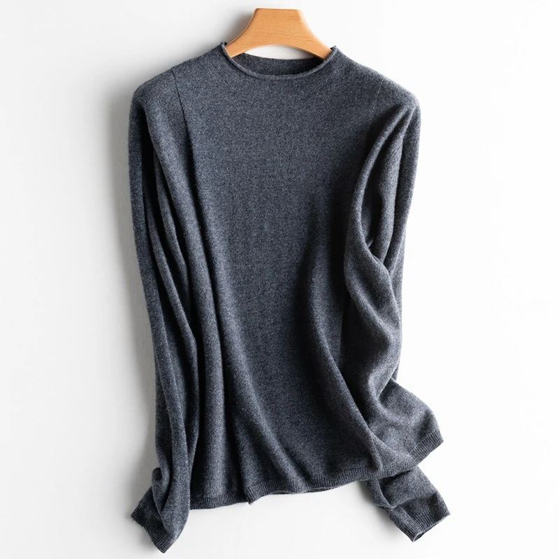 OEM ODM Knitted Slim Fit Ladies Crew Neck 65% Merino Wool 35% Cashmere Women Sweater