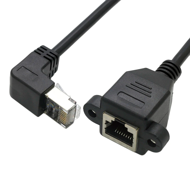 Up down Bend Right Left Angle RJ45 Male to Female Panel Mount Ethernet Extension Cable